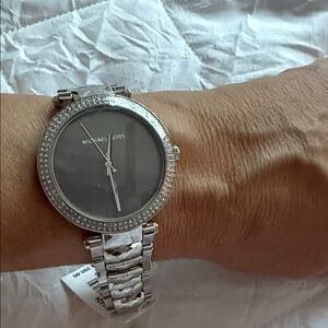 Michael Kors Silver Watch with Crystal Bezel
NWT
